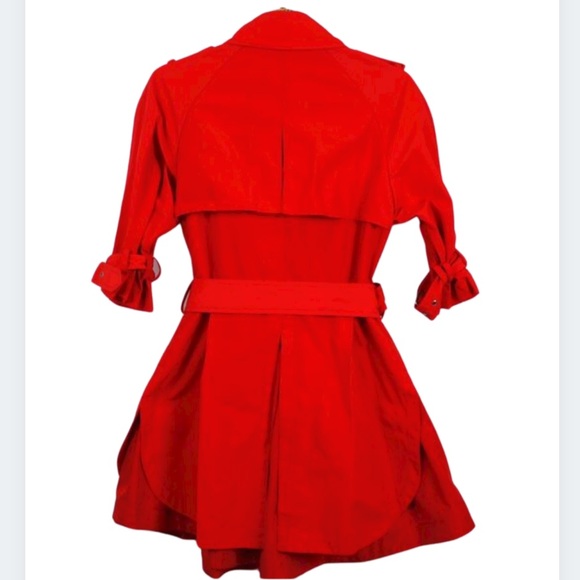 BCBGMAXAZRIA Size XS Poppy Red Short Trench Coat with Skirted Detail - Picture 4 of 12